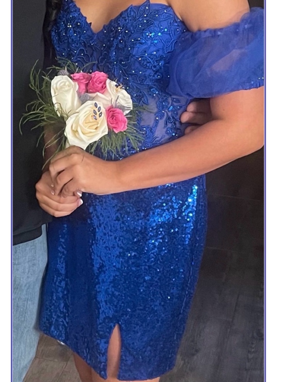 Royal Blue Sequin Off-Shoulder Kids Dress